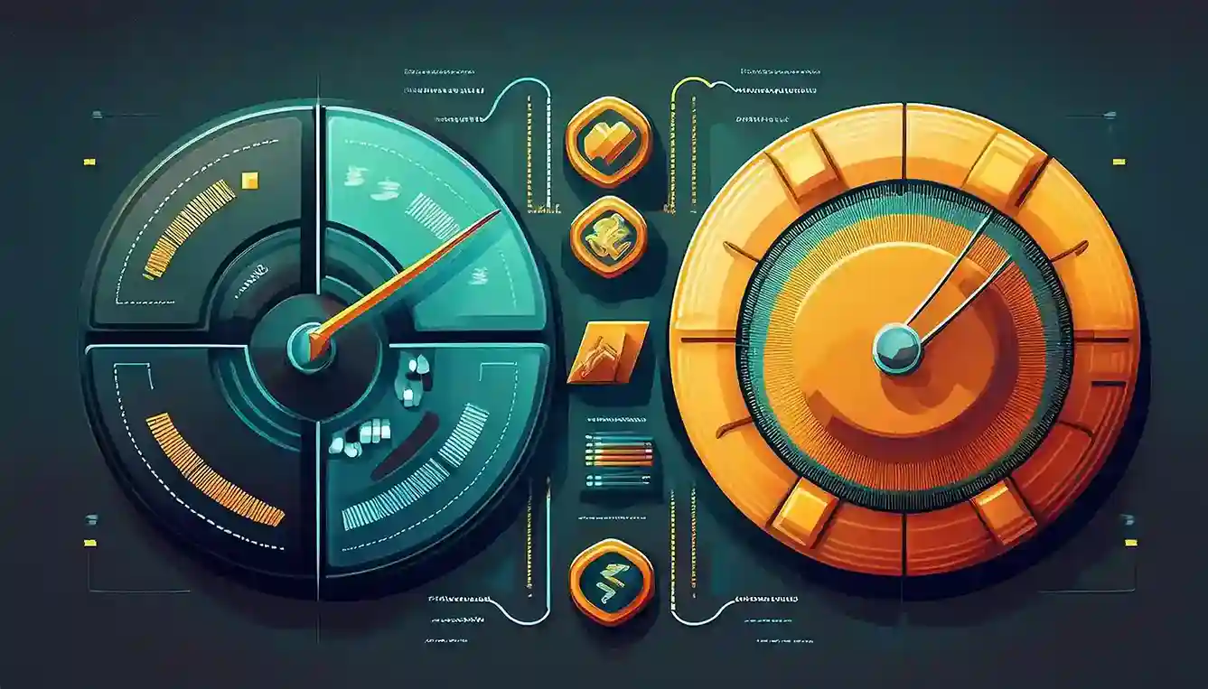Infographic of two large gauge dials in teal and orange comparing betting odds